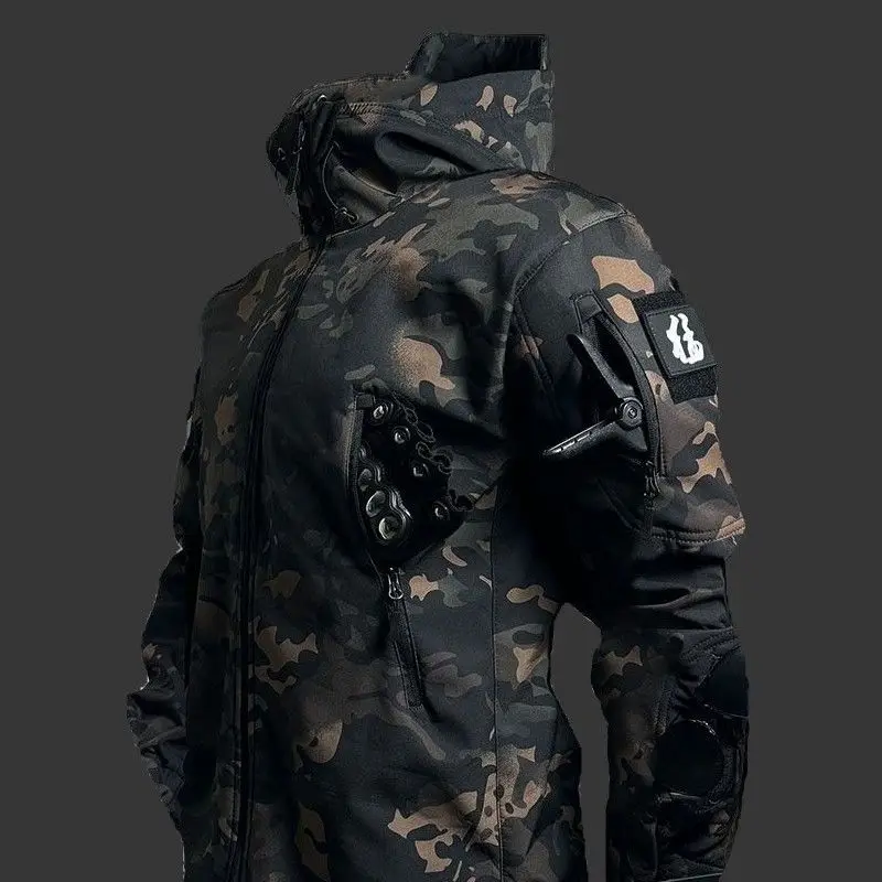 

Tactical Series Men's Fce Lined Hooded Soft Ell Jaet Outdoor Windproof Waterproof Autumn Winter Coat Outerwear