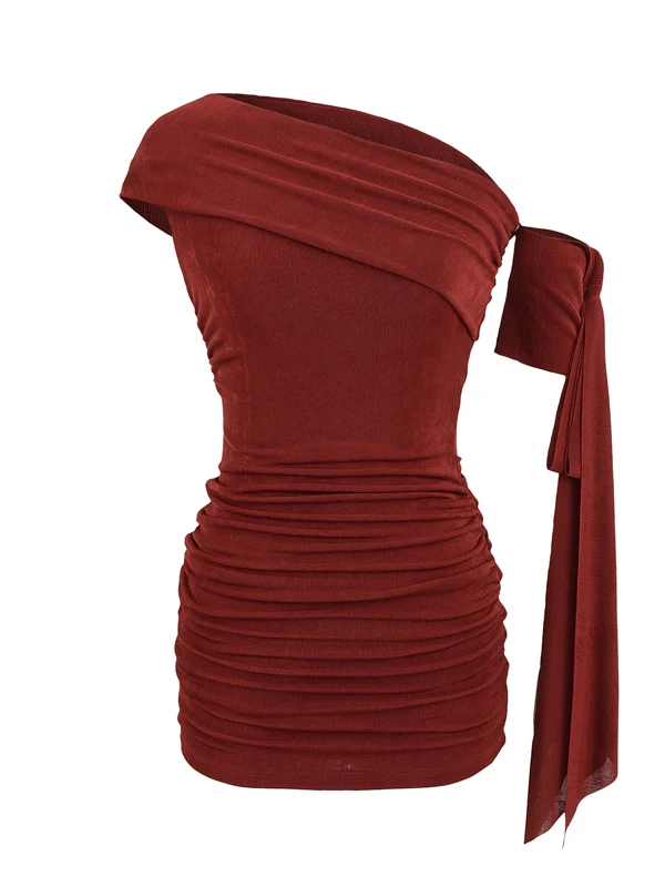 مثير الرغبة النقية مطوية الخصر واحد الكتف الدكتور المرأة تصميم تحسس Bodycon ort تنورة عالية الخصر Svel الربيع الصيف...