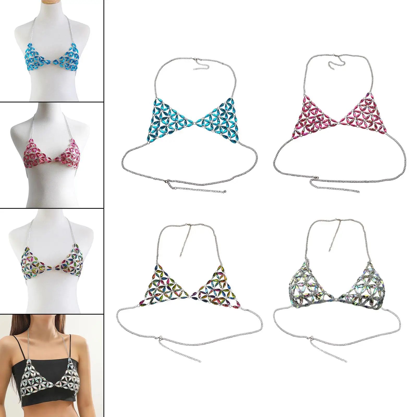 Women's Body Chain Chest Chain Fashion Backless Body Accessories Stylish Lingerie for Belly Dancing Music Festival Nightclub