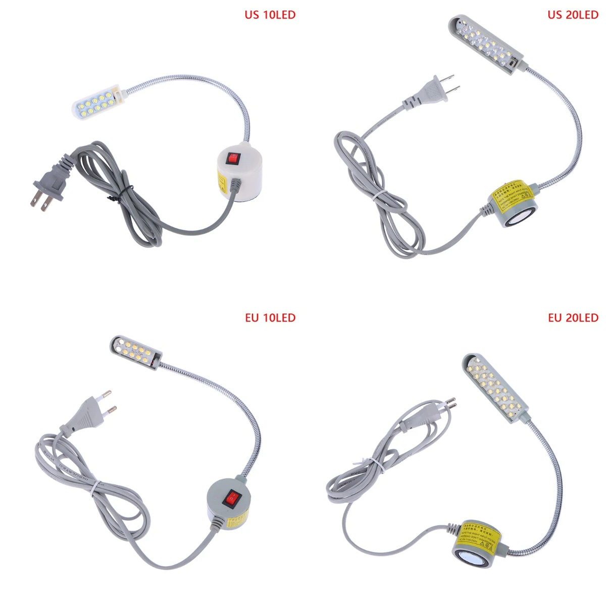 Flexível e ajustável Gooseneck lâmpada para máquina de costura, luzes industriais com base para bancada, 360 LED, 10, 20, 30 LED