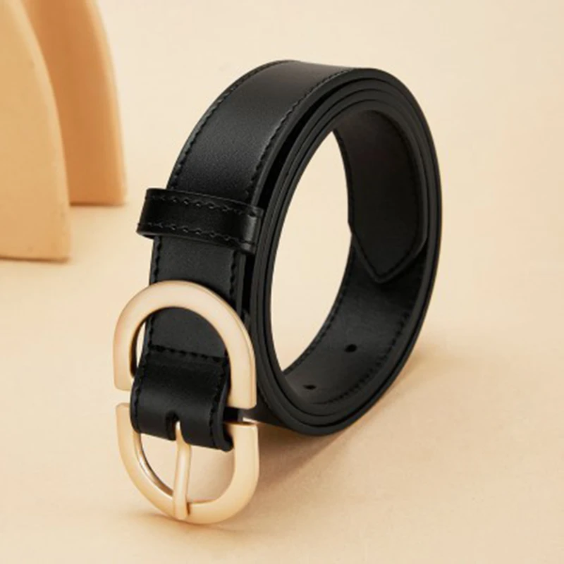 Metal Letter Belt Luxury Design Black Women Brown Belt Genuine Leather Female Fashion Buckle Waistband Lady Pure Cowhide Belt