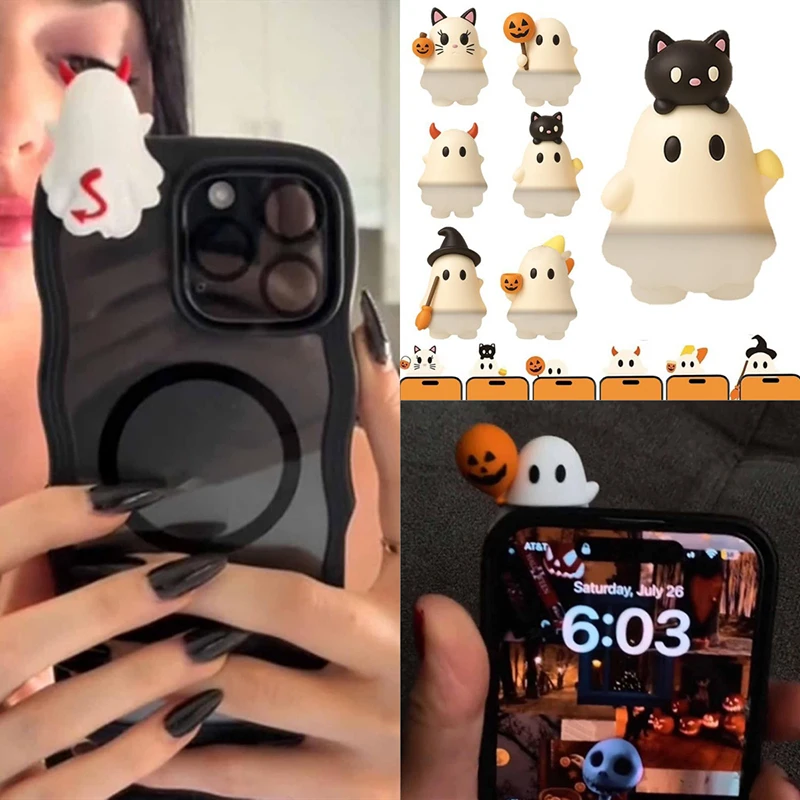 1/6 pièces Halloween fantômes série Mini figurines fantômes modèle décor de téléphone portable mignon conception pelable et autocollante jouet cadeau