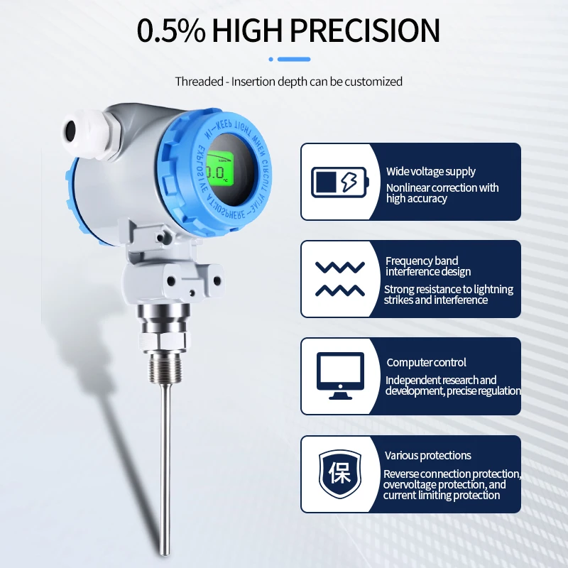2088 LCD Display Temeprature Transmitter  4-20mA RS485 Output Explosion Type PT100 -50-300 Degree Temeprature Signal Sensor