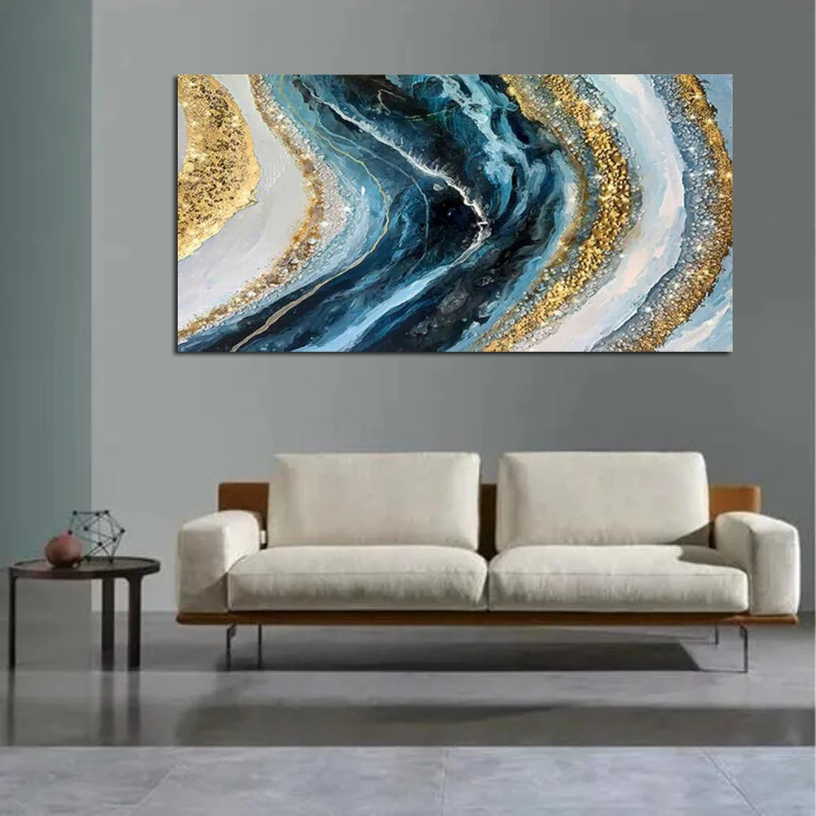 Abstract Golden Blue Landscape Diamond Painting Large Size 5D Diy Full Mosaic Embroidery Rhinestone Picture Wall Decor AA4812