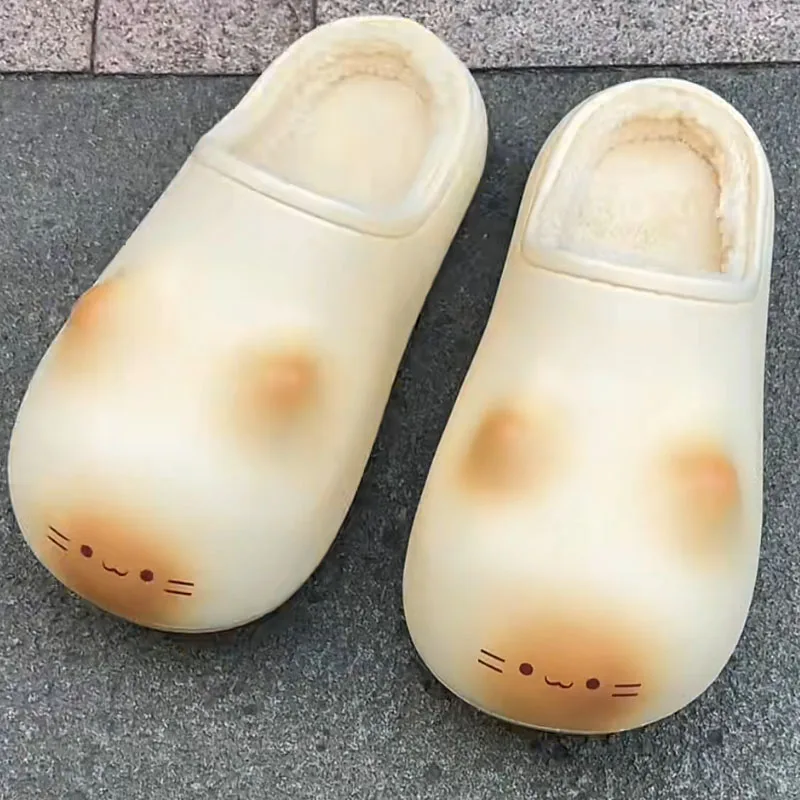 

Waterproof Plush Cat Paw Slippers Winter Fluffy Outdoor Home Warmth Slipper Couple Cartoon Non-slip Sole Slipper for Women Men