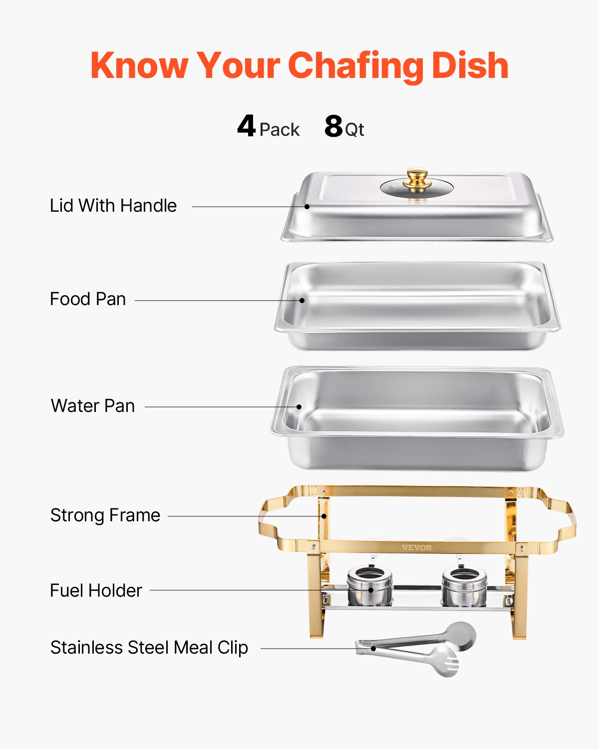 مجموعة بوفيه أطباق الغضب من SucceBuy سعة 8 كيو تي من الفولاذ المقاوم للصدأ مع مقالي كاملة الحجم مستطيلة لتدفئة تقديم الطعام مع غطاء زجاجي