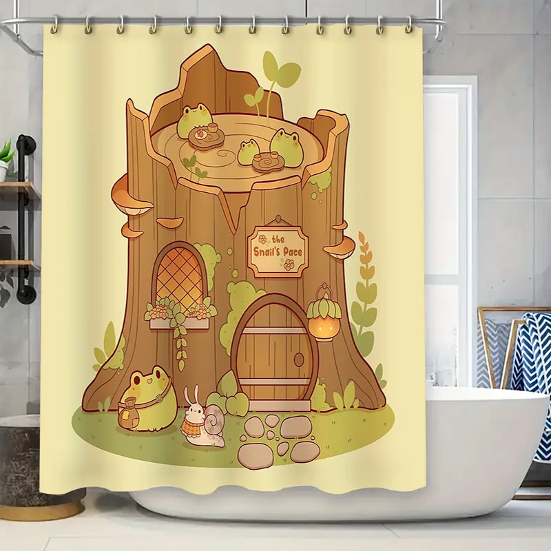 

Cute Frog Bath Curtain Forest Animal Shower Curtain Woodland Decor Nature Bathroom Curtains Waterproof Home Decor