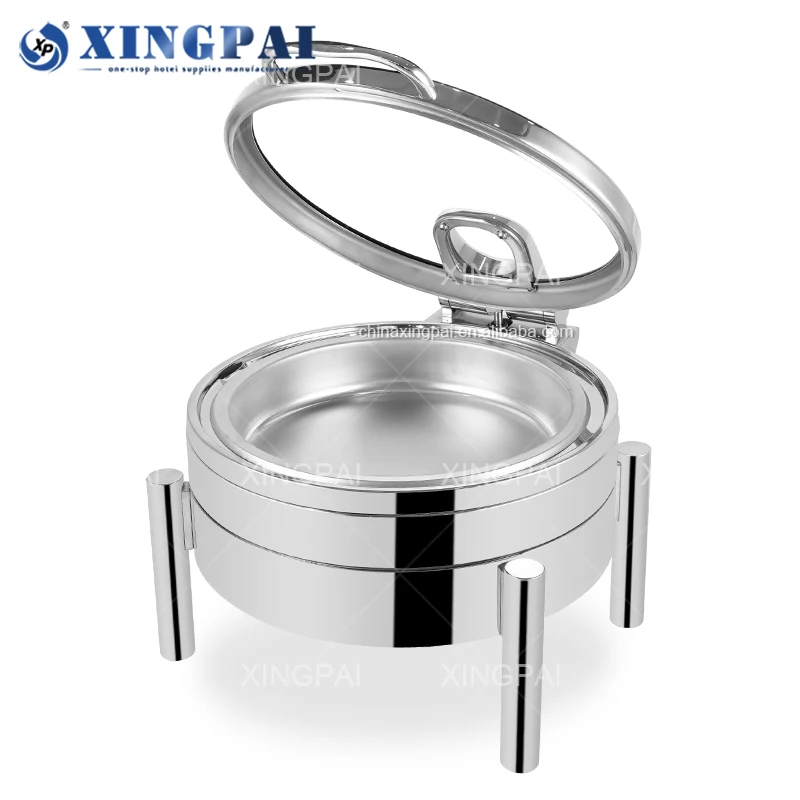 Arabic Hotel Supplies Round Chafing Dish 304 Stainless Steel Chaffing Dish Food Warmer Sets With Glass Cover