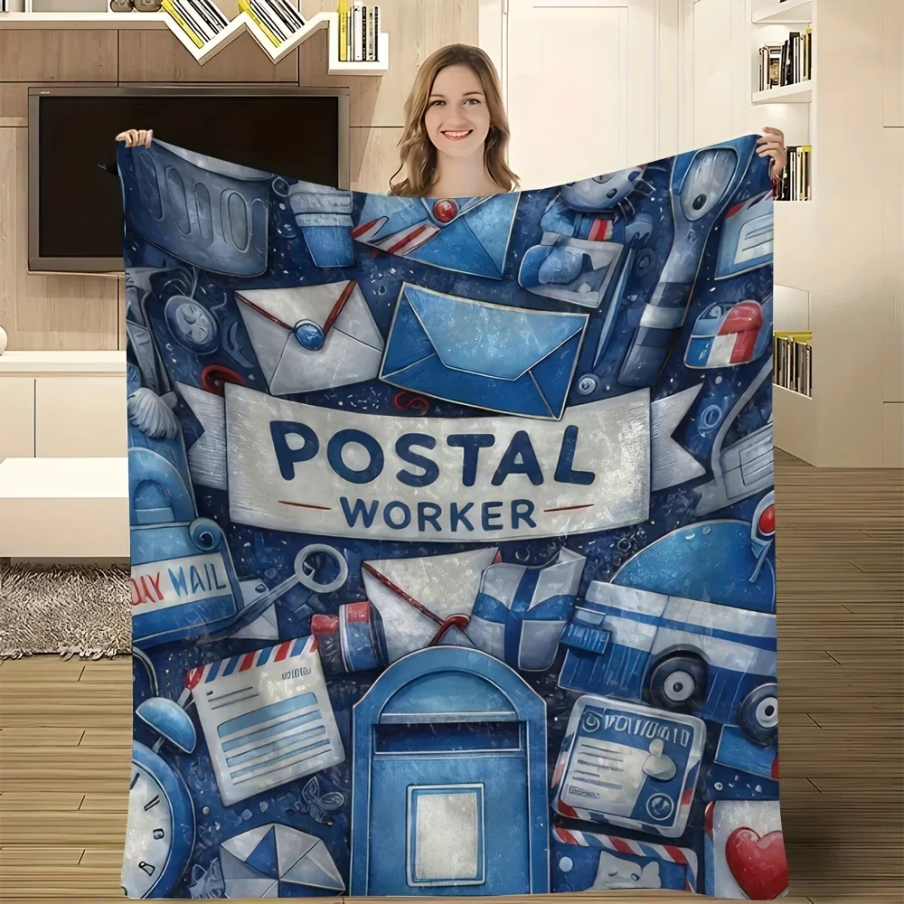 Funny Postal Worker Themed Throw Blanket Gift for Mail Carrier Post Office Lover Cozy Home Decor
