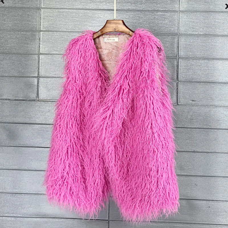 

Winter new mid length imitation beach wool fur vest warm vest women's vest jacket