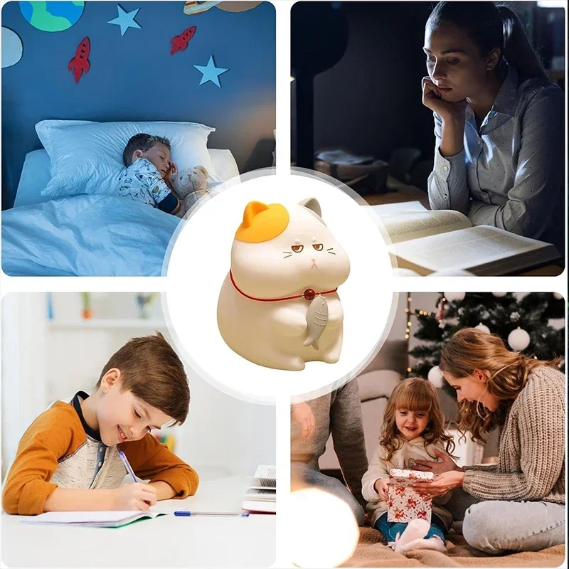 Luce notturna per gatti greedy Lampada da notte per asilo nido calda e RGB ricaricabile tramite USB Luci notturne senza fili Kawaii per l'arredamento della camera dei bambini