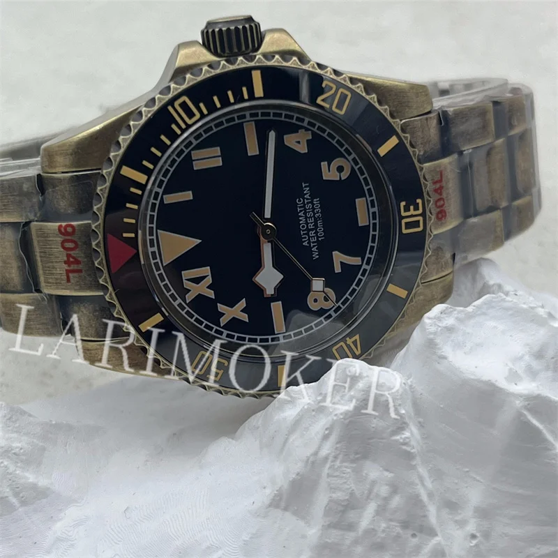 BLIGER-Relógio Bronze impermeável, agulha floco de neve, NH35 Movimento automático, Roman Dial, Pulseira Oyster, 10ATM, 40mm