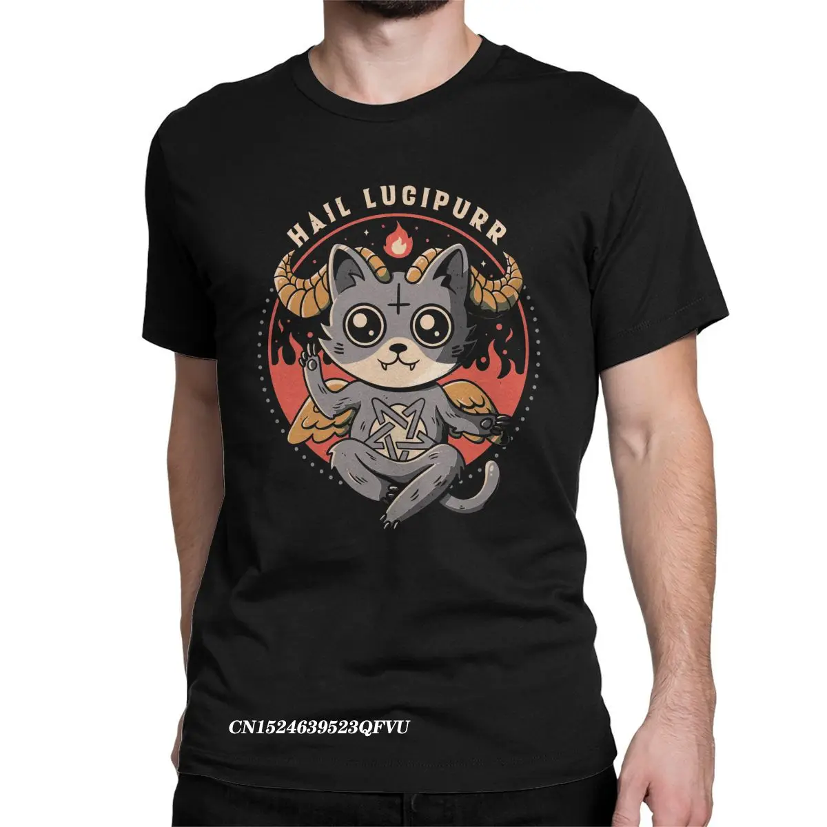 Camisetas de granizo Lucipurr para hombre y mujer, camisa de gato, demonio, Satán, Lucifer, malvado, Baphomet, Horror, oculto, muerte, Metal, talla