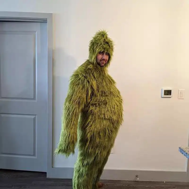 Green Hair Monster Halloween Cosplay Full Body Long Hair Green Camouflage Prop Costume Christmas Prank Show Costume