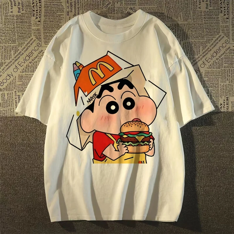 

MINISO Fashion Crayon Shin Printed Casual Men Women T-Shirt Short Sleeve Street Y2k Harajuku Loose T-Shirt Ladies Kawaii Top