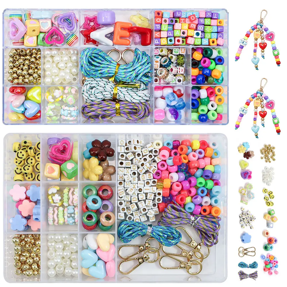 448 PCS DIY Keychain Making Kit Beads Pendant Jewelry Bag Craft Supplies Acrylic Make Handmade Gifts Friends Family Gifts