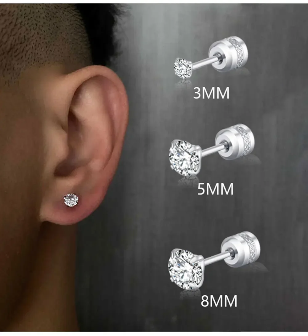 1 piece Medical Stainless Steel Crystal Zircon Ear Studs Earrings Tragus Cartilage Hypoallergenic Screws Piercing Jewelry