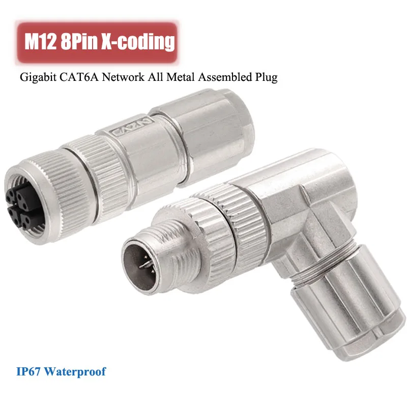 

M12 8Pin X-Coding Aviation Plug Metal Gigabit Cat6A Network Assembled Straight/Eblow Head M12 8 Core X-type Shielding Connector