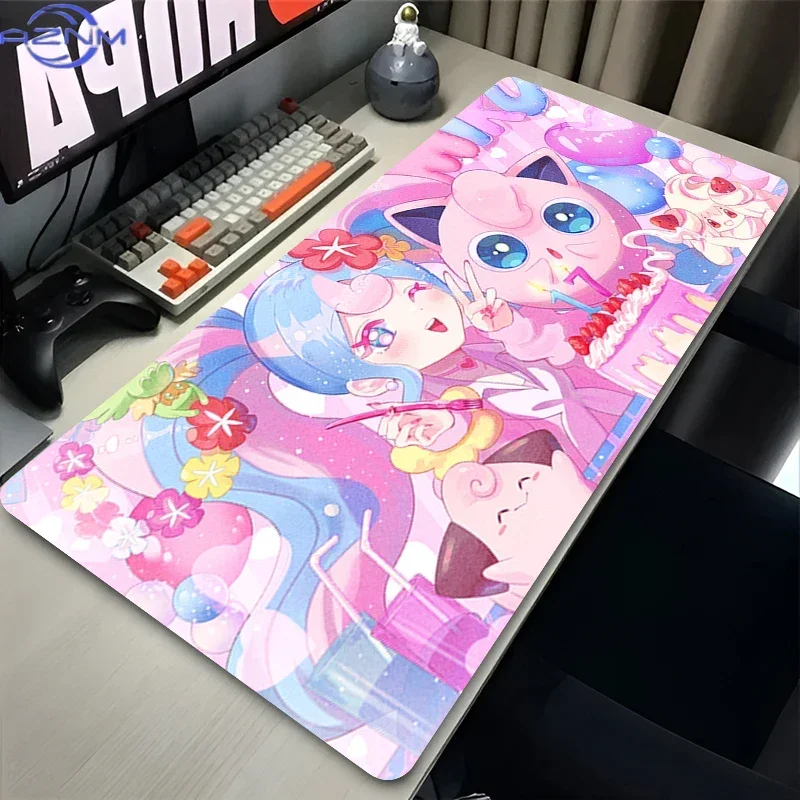 Mouse Pad Gaming Large Gamer Keyboard Desk Anime Mouse Mat Carpet P-pokemon Jigglypuff Rubber Tapis Gaming Notbook Pc Mousepad