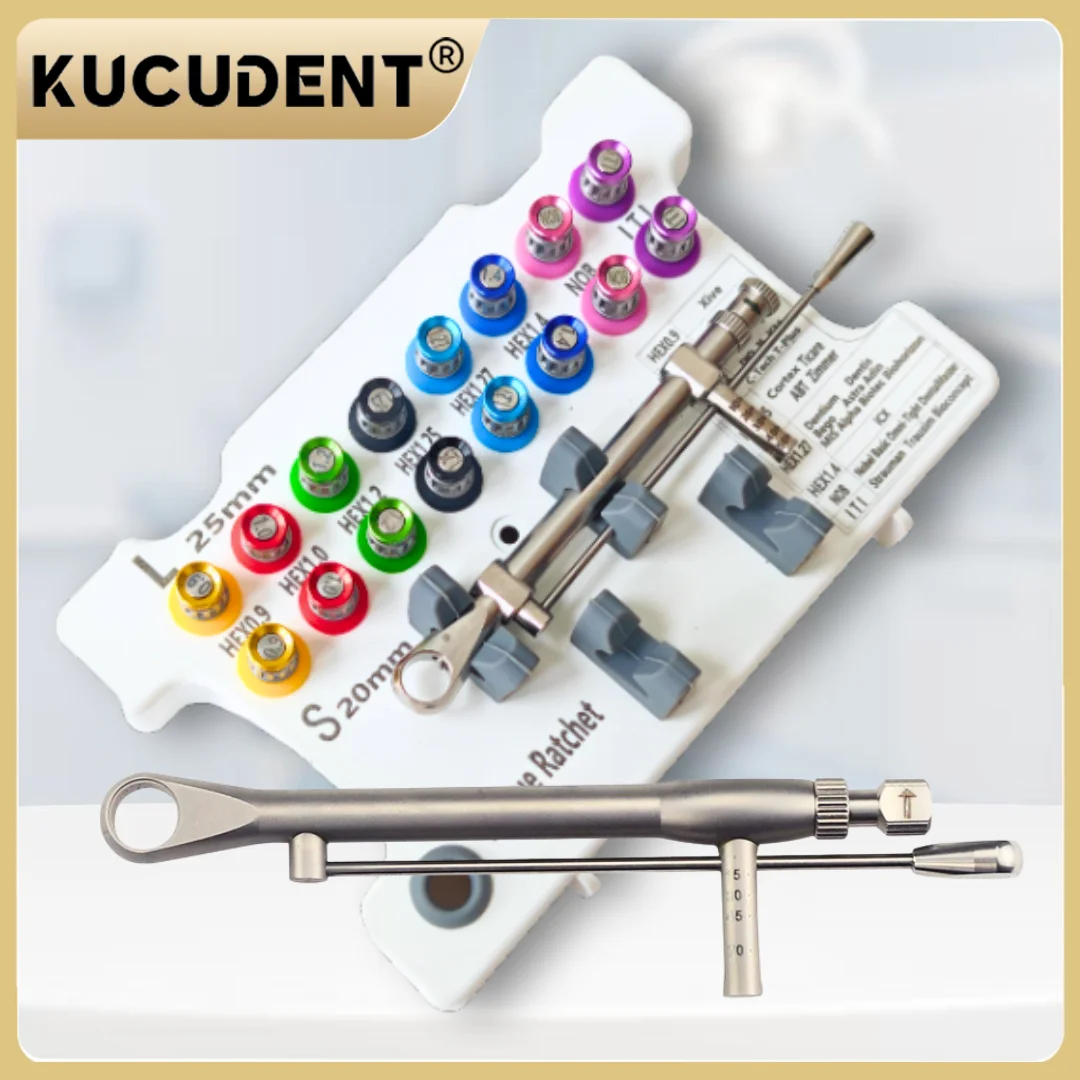 Whole Set Dental Implant Restoration Tool Kit - Universal Torque Wrench 10-70NCM with Screwdrivers for Prosthetic Repair