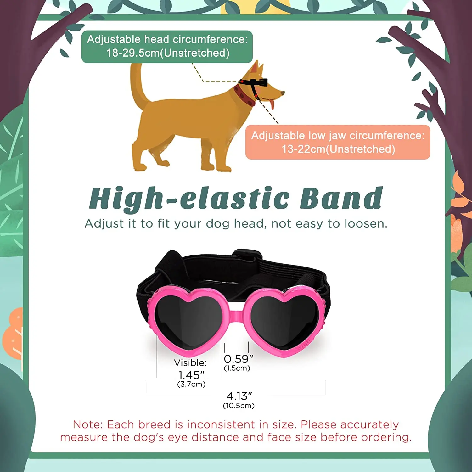 ATUBAN Small Dog Sunglasses UV Protection Goggles Eye Wear Protection with Adjustable Strap Doggy Heart Shape Anti-Fog Sunglasse