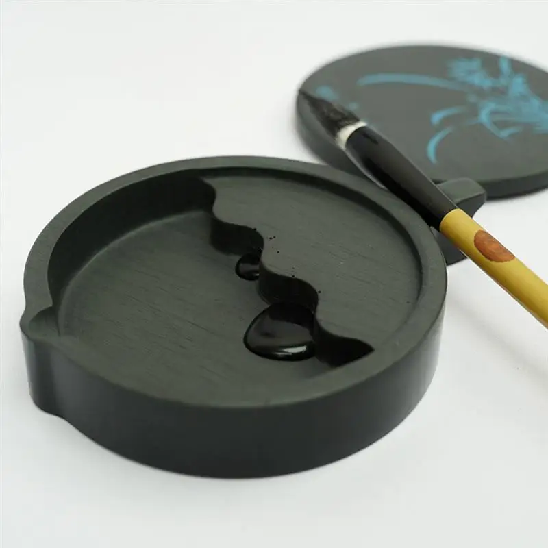 4-Inch Fish-Shaped Orchid Inkstone Natural Rough Stone Ribs Student Calligraphy Ink Pond With Lid