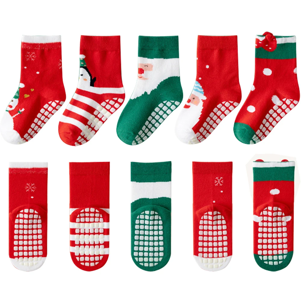 1/5 Pairs عيد الميلاد الاطفال الجوارب القطنية مجموعات للطفل الفتيات الفتيان 2025 جديد عدم الانزلاق لطيف الكرتون سانتا كلوز الطفل عيد الميلاد جوارب يمكن السير بها على الأرض