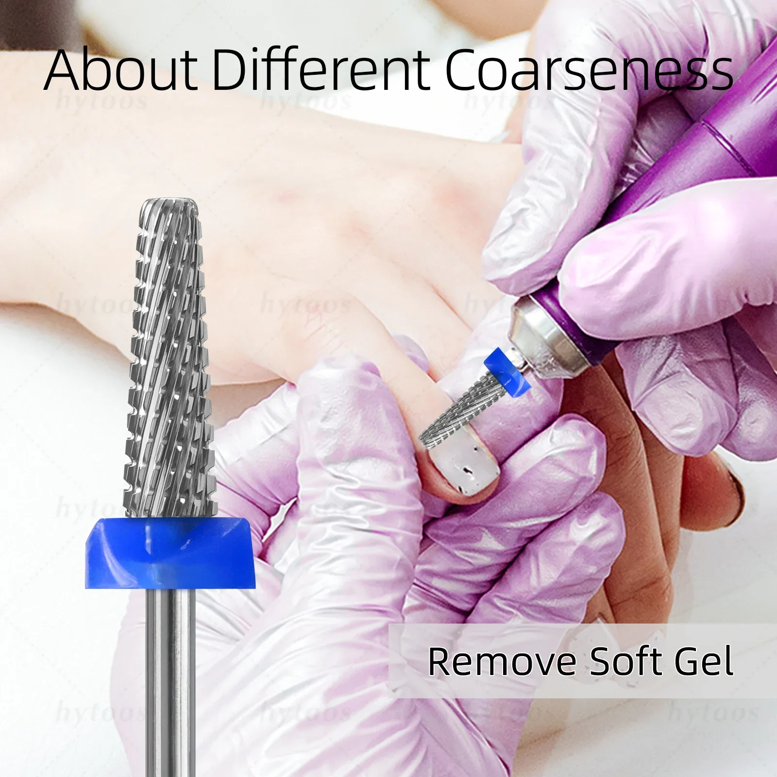 HYTOOS Frezy do paznokci z węglika spiekanego, okrągłe, stożkowe, do czyszczenia skórek, do usuwania żelu, profesjonalne elektryczne frezy do manicure