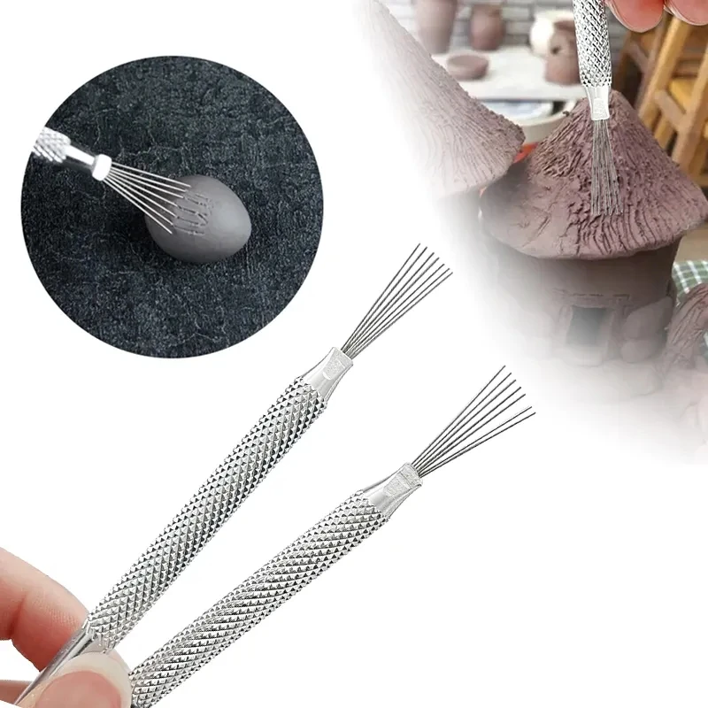 Feather Pin+Pro Needle Wire Texture Pottery Clay Tools Set Texture Brush Tools DIY Ceramics Modeling Tool Pottery Crafts Brush