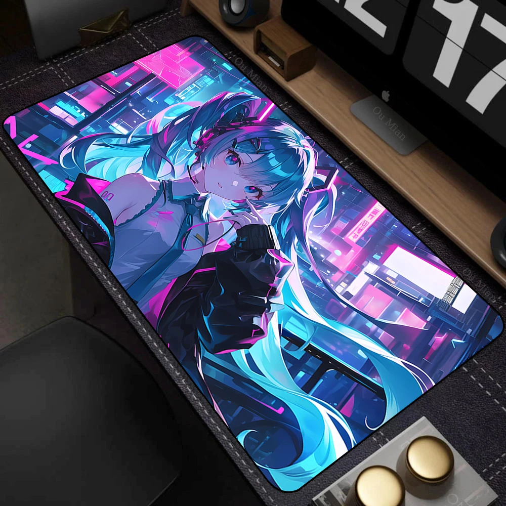 Popular virtual diva H-Hatsune Cute Miku Mouse Pad Non-Slip Rubber Edge Locking Mousepads Game Play Mat for Notebook PC Computer