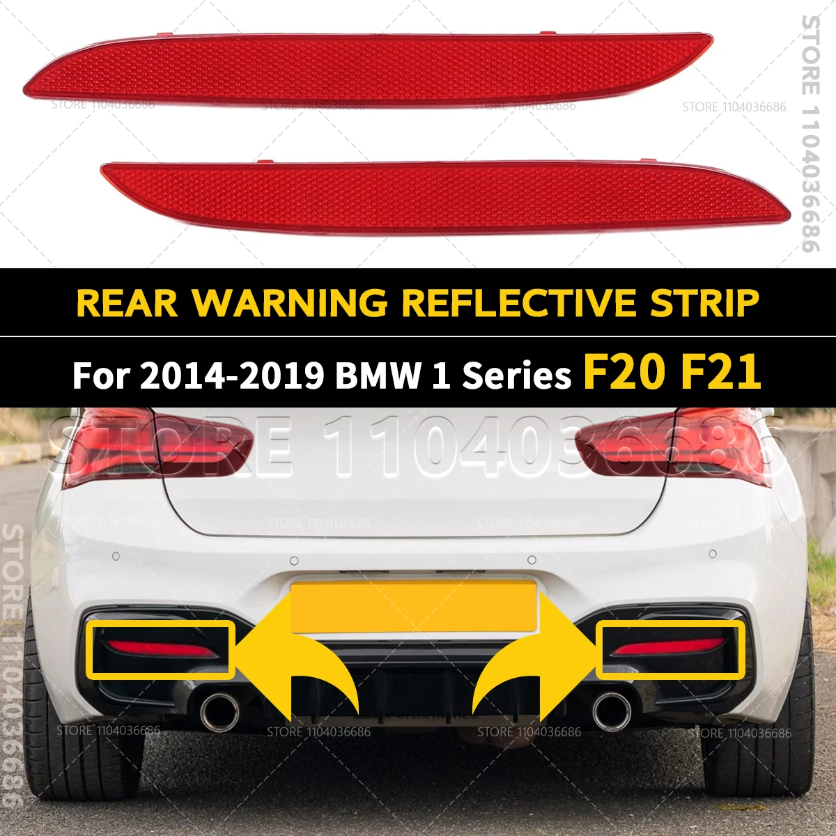 Pour 2014-2019 BMW série 1 (F20 F21) réflecteur de pare-chocs arrière bande réfléchissante d'avertissement 63147363787 63147363788