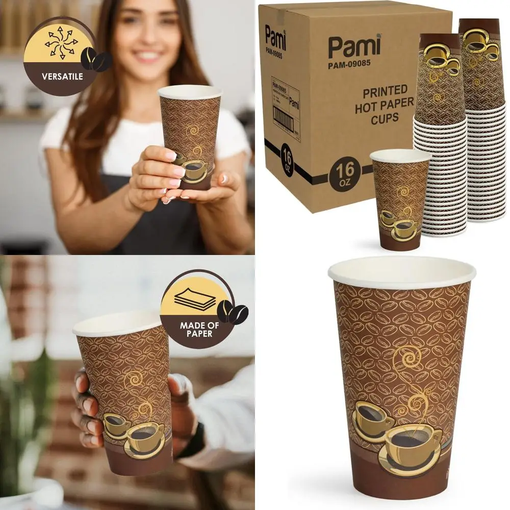 

Disposable 16oz Take-Out Coffee Cups - Single-Use Paper Mugs for Hot Beverages - Perfect for Espresso, Cappuccino, Tea, and Hot