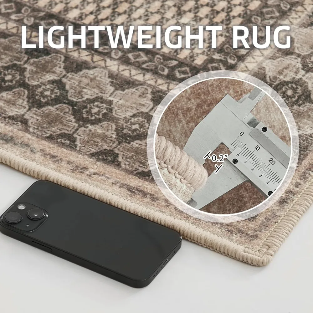 Elegant 8x10 Rustic Brown Area Rug, Machine Washable, Non-Slip for Living Room, Vintage Style Bedroom Rug