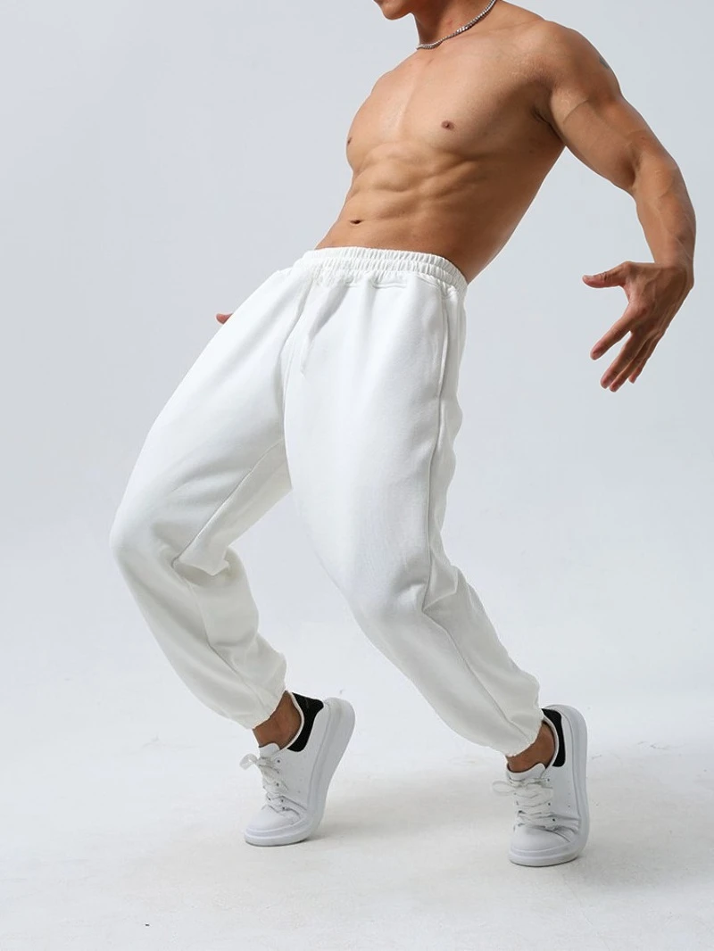 

Men's White Straight-leg Casual Sweatpants, 300g Heavyweight American Pilling Loose-fitting Drape Athletic Pants Women's Autumn