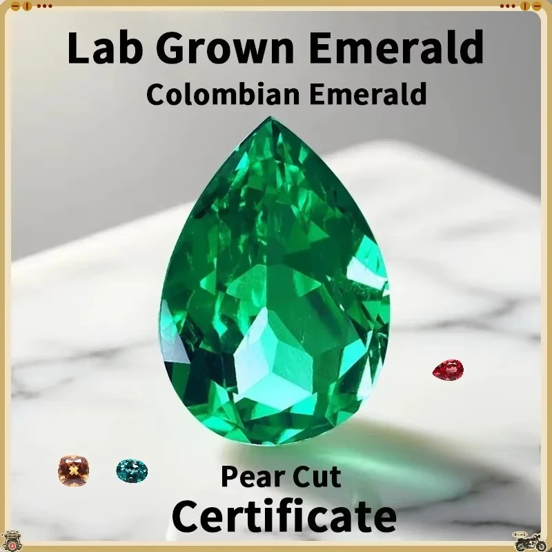Lab Grown Colombia Emerald Pear Shape Hand-cut Hydrothermal Gemstone Beads for Jewelry Making Pendant Selectable Certificate