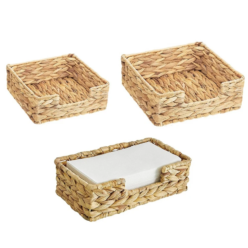 

3PCS Hand Woven Rattan Tray Wicker Baskets For Tank Tray Wicker Tray For Kitchen Home Office Water Hyacinth Storage Durable