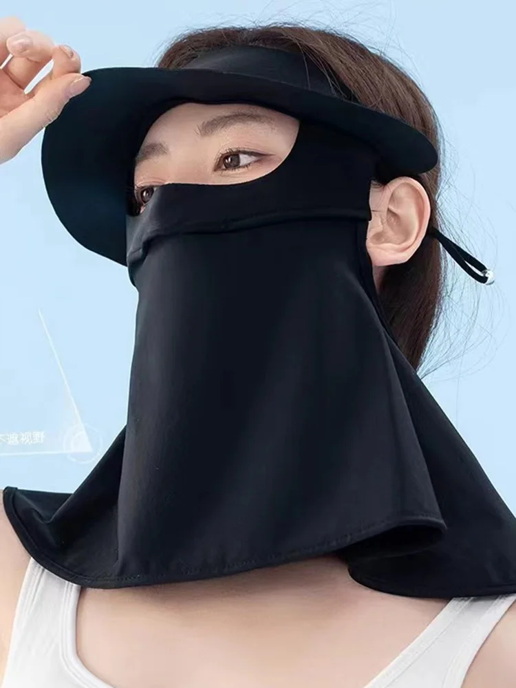 Summer UPF50+ Outdoor Sunscreen Facekini Women Long Mask Hat Anti-Ultraviolet Breathable Cover Face Nylon