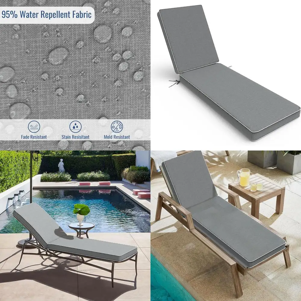 

72 x 21 x 3 Water-Resistant Outdoor Chaise Lounge Cushion, Gray Textured, for Patio and Pool Furniture