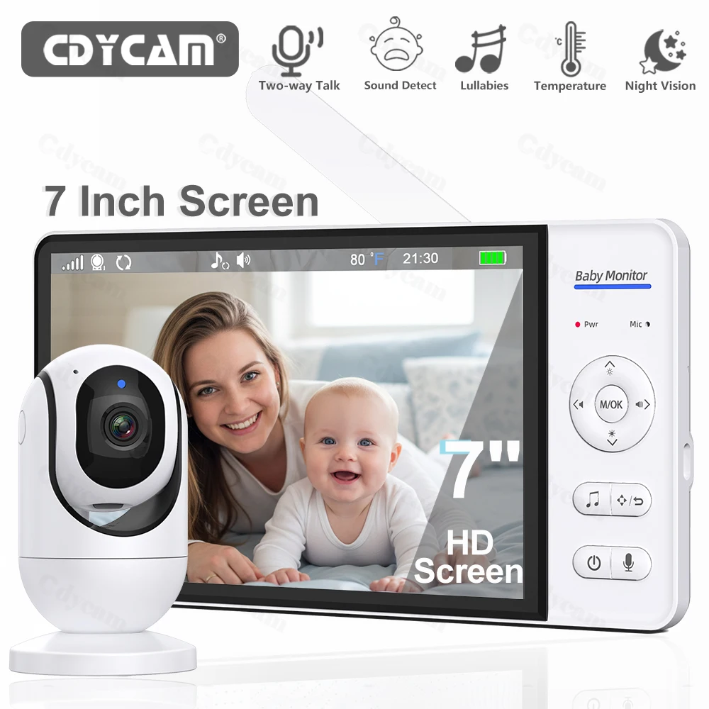 7.0'' Video Baby Monitor 720P 5000mAh Battery 4X Zoom No WiFi Kids Protection Surveillance Camera T Way Audio Night Vision Nanny