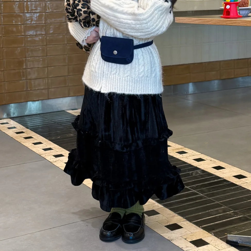 

Girl Skirt 2025 Autumn and Winter New Children's Clothing Korean Style Girl Baby Velvet Cake Skirt Casual Simple All Match