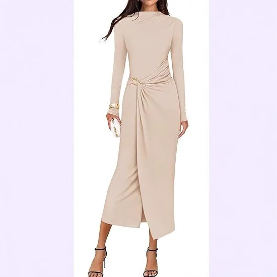 Women's Elegant Fashion Solid Long Sleeve Slim Fit Multi-Color Design Dress