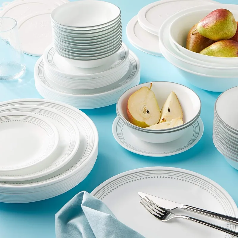 Corelle Vitrelle Service Voor Servieset, Drievoudig Glas-En Chipbestendig, Lichtgewicht Ronde Platen En Kommen Set