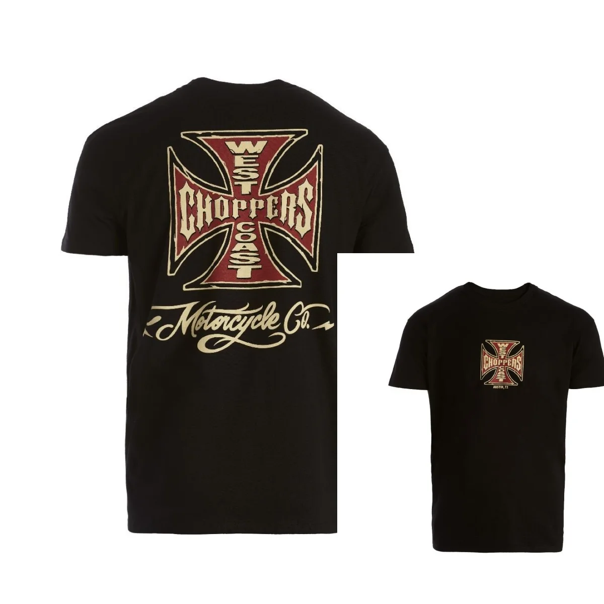 2026 New Family Matching T‑Shirt Vintage Chopper Biker Red Cross Emblem Retro Script Chest & Back Print Oversized Cotton Short