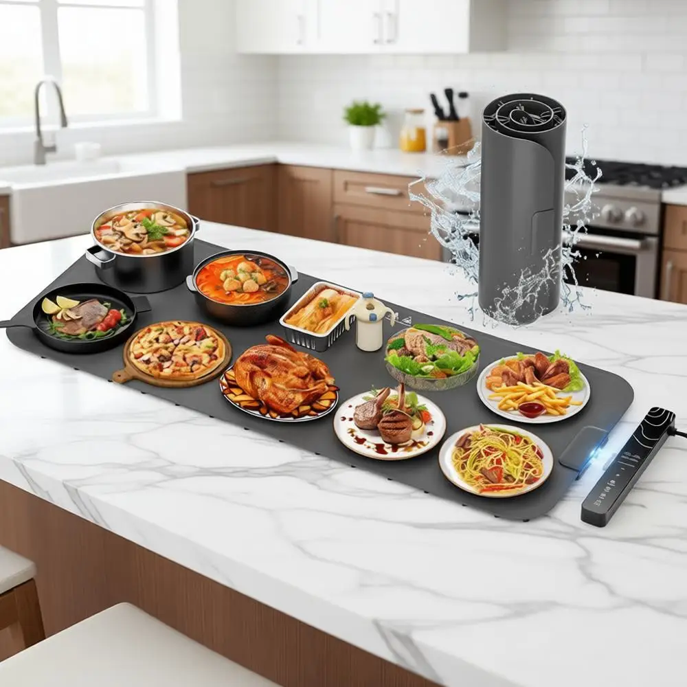 Warming Mat or Large Wood Warming Mat 10s Fast Heating Pad with APP Control Electric Warming Tray for Parties Buffet 99h Timer P