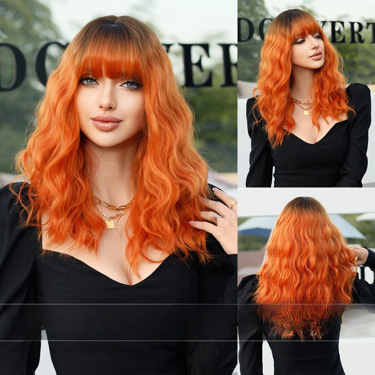 

Dirty Orange Wig Female Medium Long Curly Hair European and American Chemical Fiber Headgear Wig Wavy Orange Wig