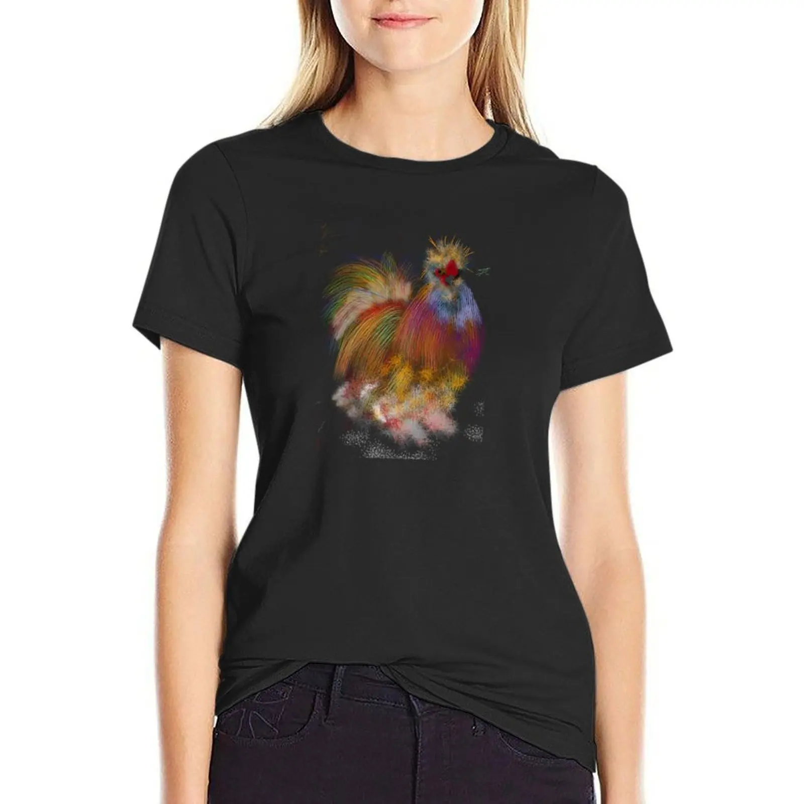 Camiseta de colores de pollo Silkie para mujer, camisetas lindas, ropa de verano