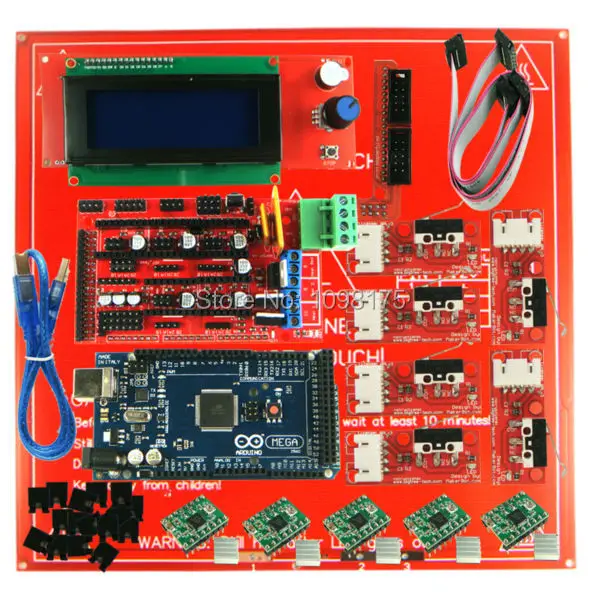 Reprap Ramps 1.4 Kit With Mega 2560 r3 + Heatbed mk2b + 2004 LCD Controller + A4988 Driver + Endstops For 3D Printer