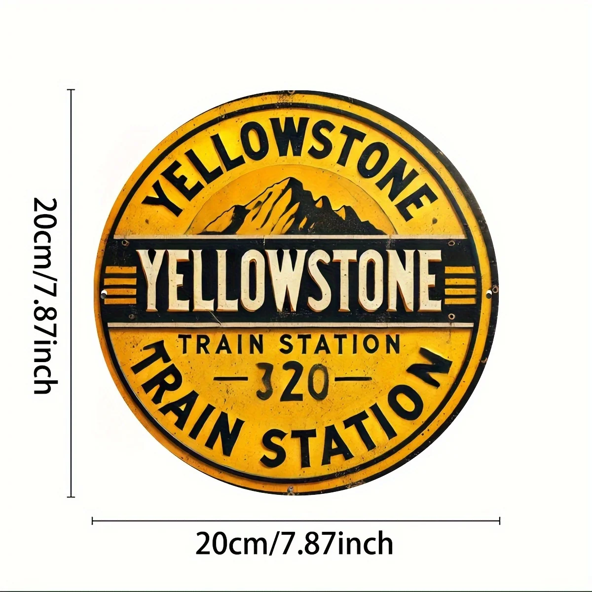 [Vintage Sign] 1pc Vintage Yellowstone Train Station Circular Aluminum Sign | 7.8x7.8 Inches | Aluminum | Metal Wall Art Decor |