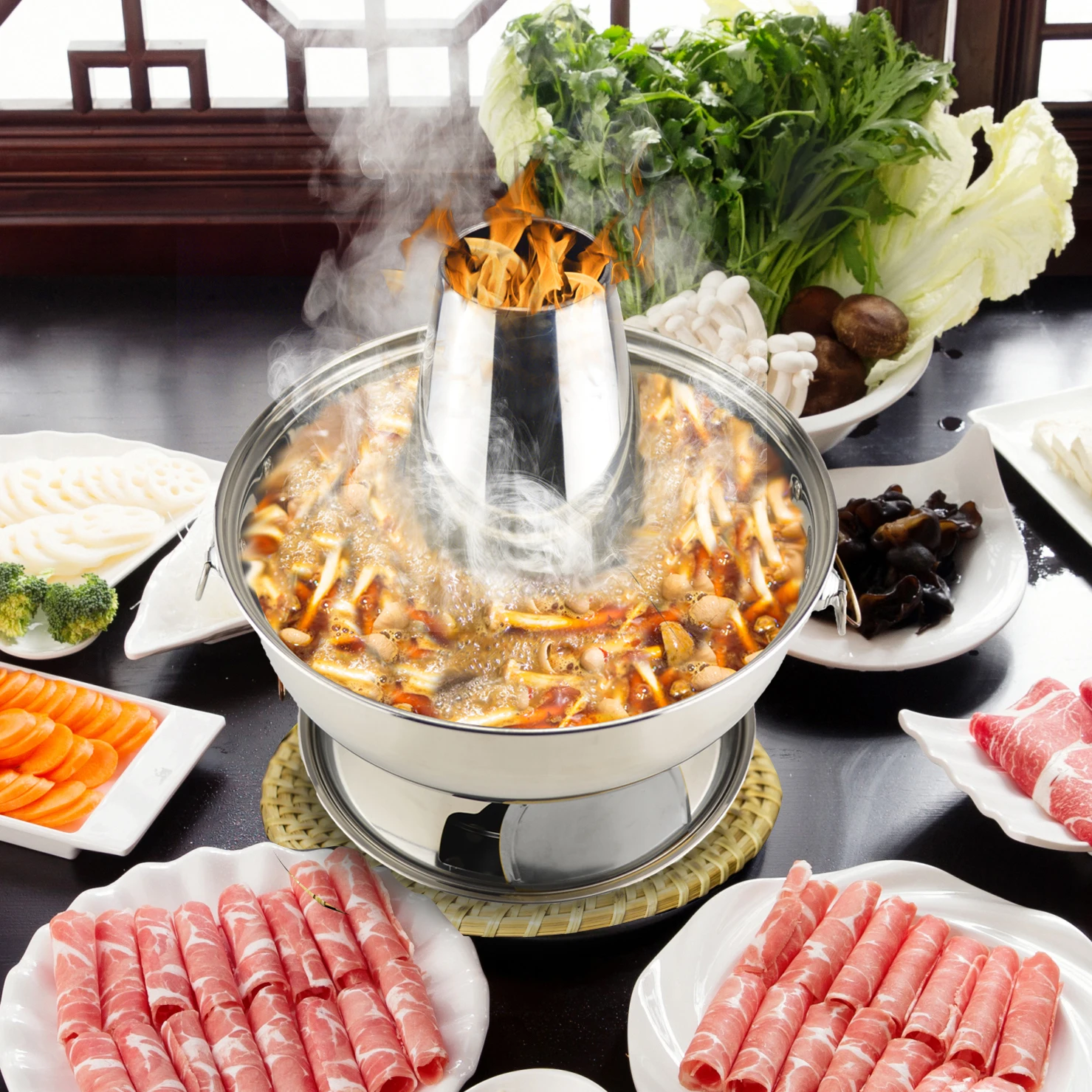 Sanqia 2.3l Stainless Steel Hot Pot Chafing Dish Beijing Traditional Charcoal Hotpot Chinese Antique Cooker Picnic Cookware