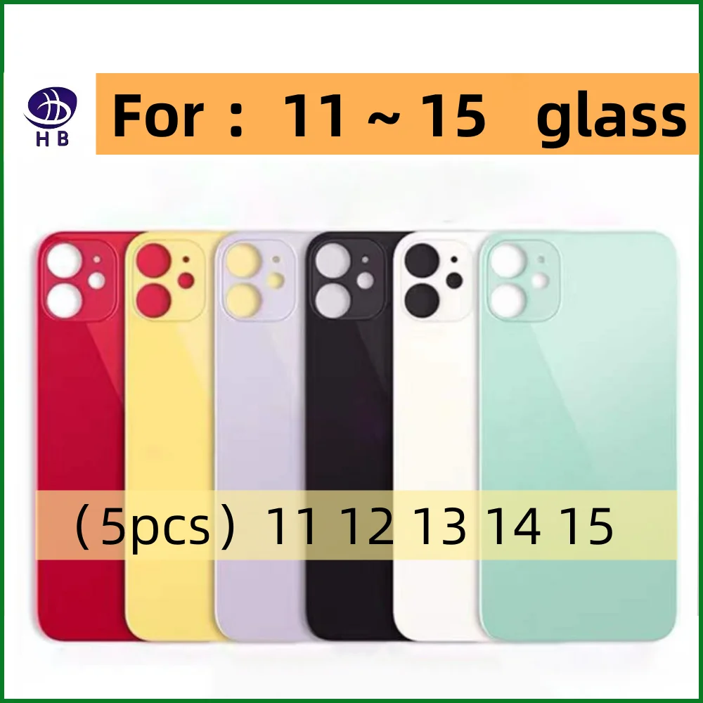 5 pcs Back Cover For iPhone 11 12 13 14 15 Pro Max Back Glass Large Camera Hole Replacement Rear Battery Cover Glass Housing